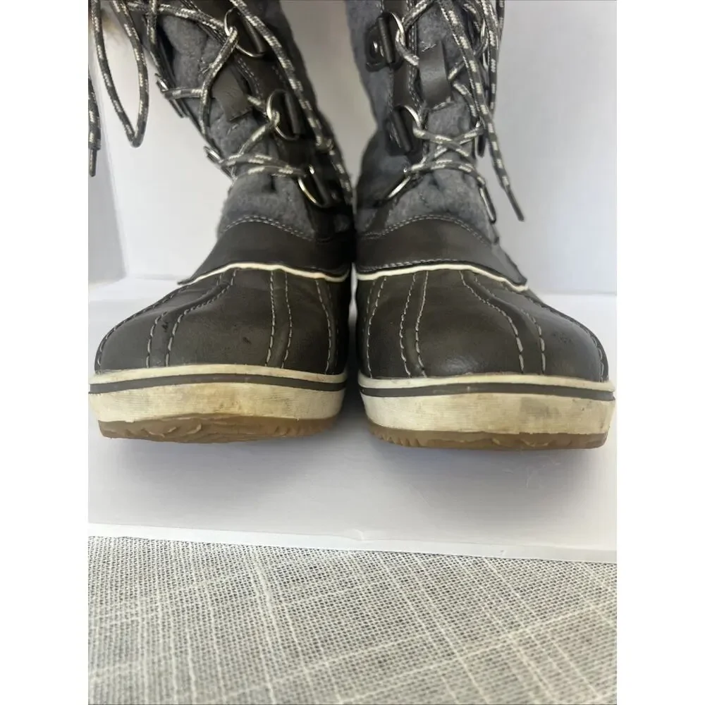 Global Win Women 9.5 Grey Lace-Up Quilted Faux Lambswool Lined Boot W1707-2